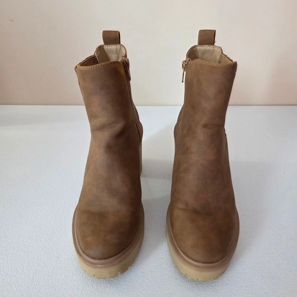 DV Dolce Vita Jade Ankle Boots Womens 7.5 Brown Lug Sole Platform Block Heel Zip